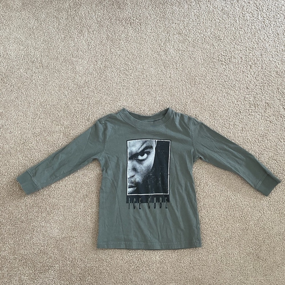 Cotton On Kids Ice Cube Graphic T-Shirt Kids Size 4 Olive Green Long Sleeve